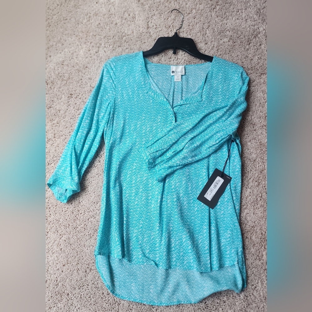STYLUS Blue Polo Blouse 3/4 Sleeve Relaxed Fit